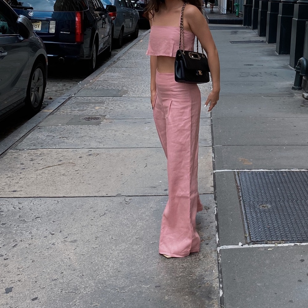 Reformation Pink Cleo Linen Crop Top & Pant Set Size 0